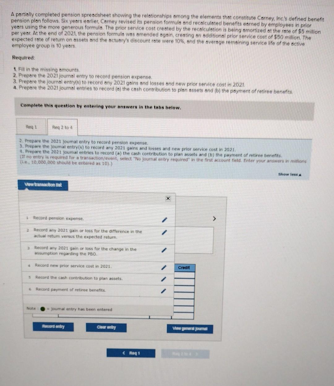 Corney revised its pension formula and recalculated benefits earned by employees in