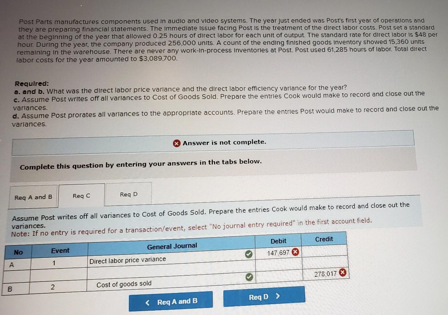 operations and they are preparing financlal statements. The Immedlate Issue facing Post