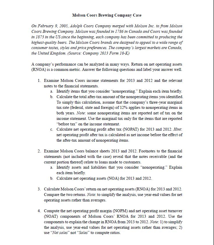 4. Compute the net operating profit margin (NOPM) and net operating asset