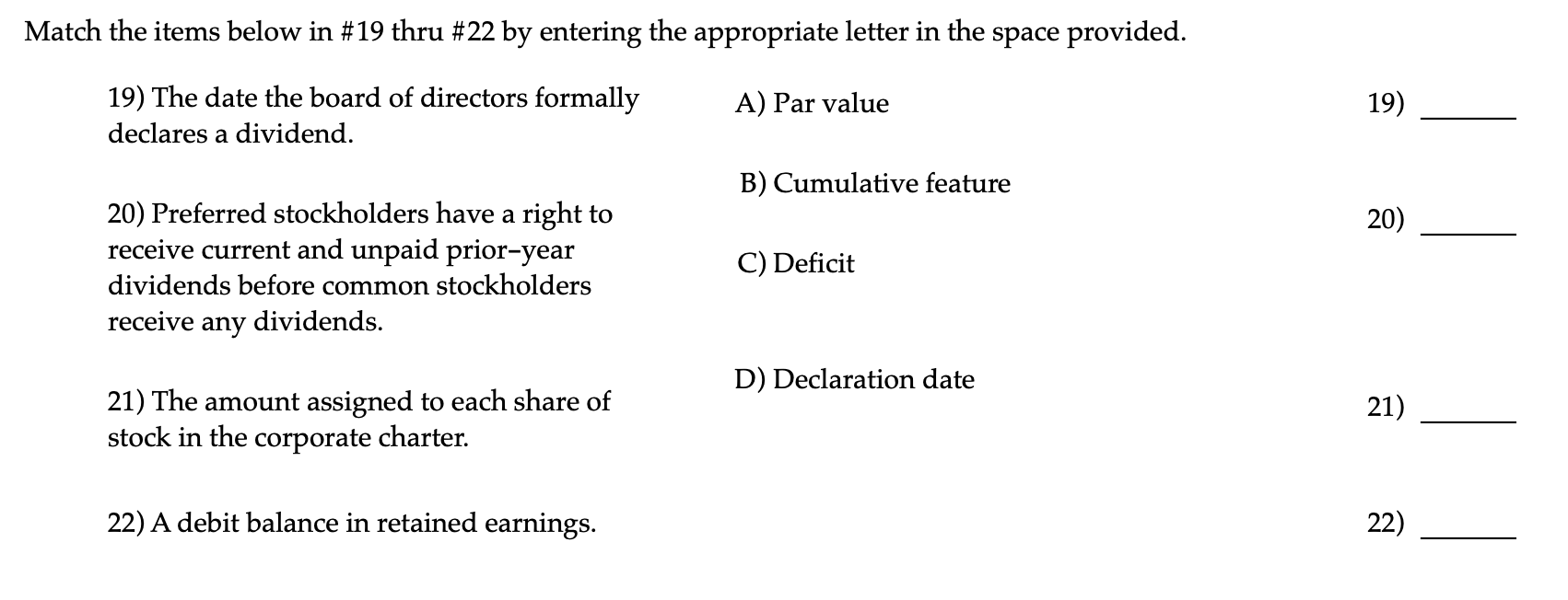  tch the items below in \#19 thru \# 22 by entering