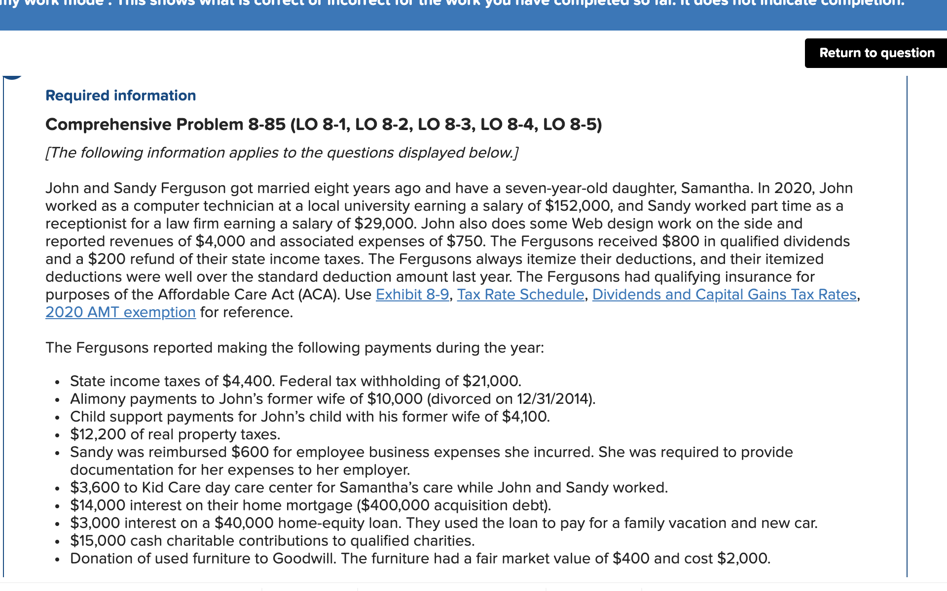 Return to question Required information Comprehensive Problem 8-85 (LO 8-1, LO