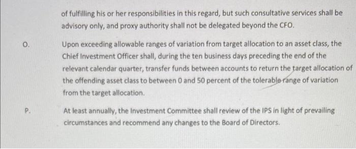 policy, executing investment policy and the results of implementation of the policy.