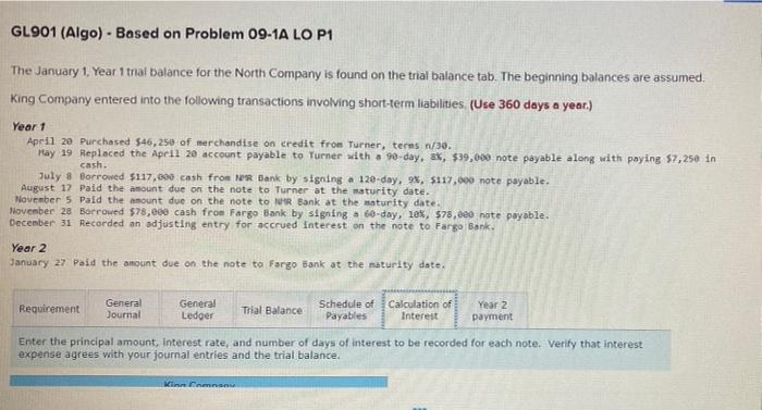  GL901 (Algo) - Based on Problem 09-1A LO P1 The January