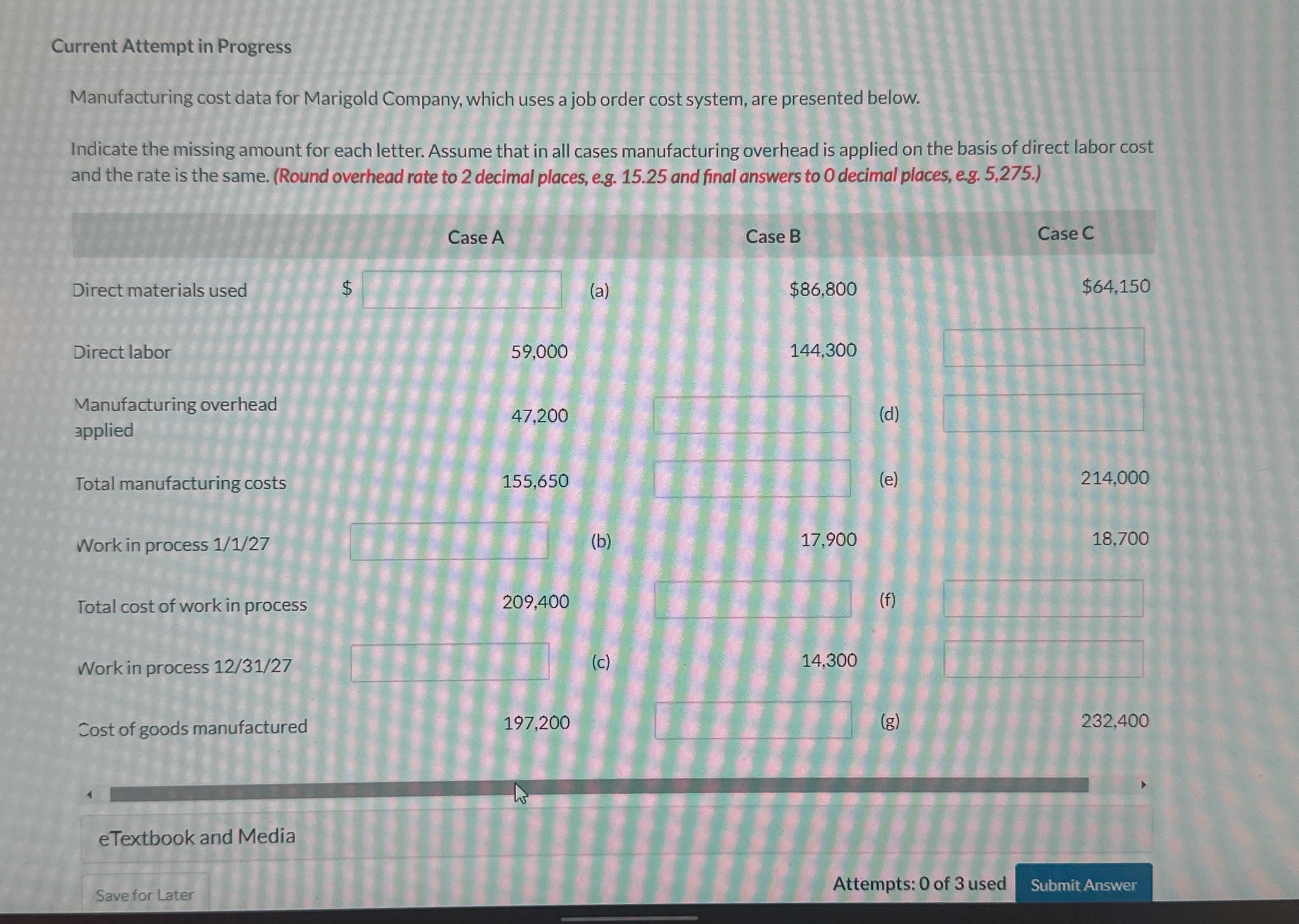  Current Attempt in Progress Manufacturing cost data for Marigold Company, which