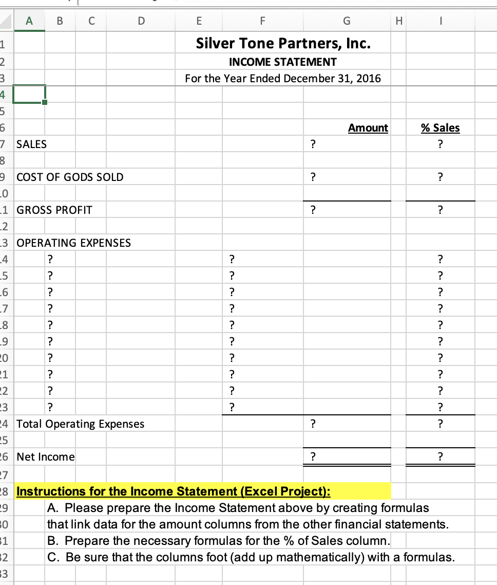 Silver Tone Partners, Inc. INCOME STATEMENT For the Year Ended December 31,