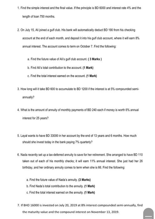  1. Find the simple interest and the final value. If the