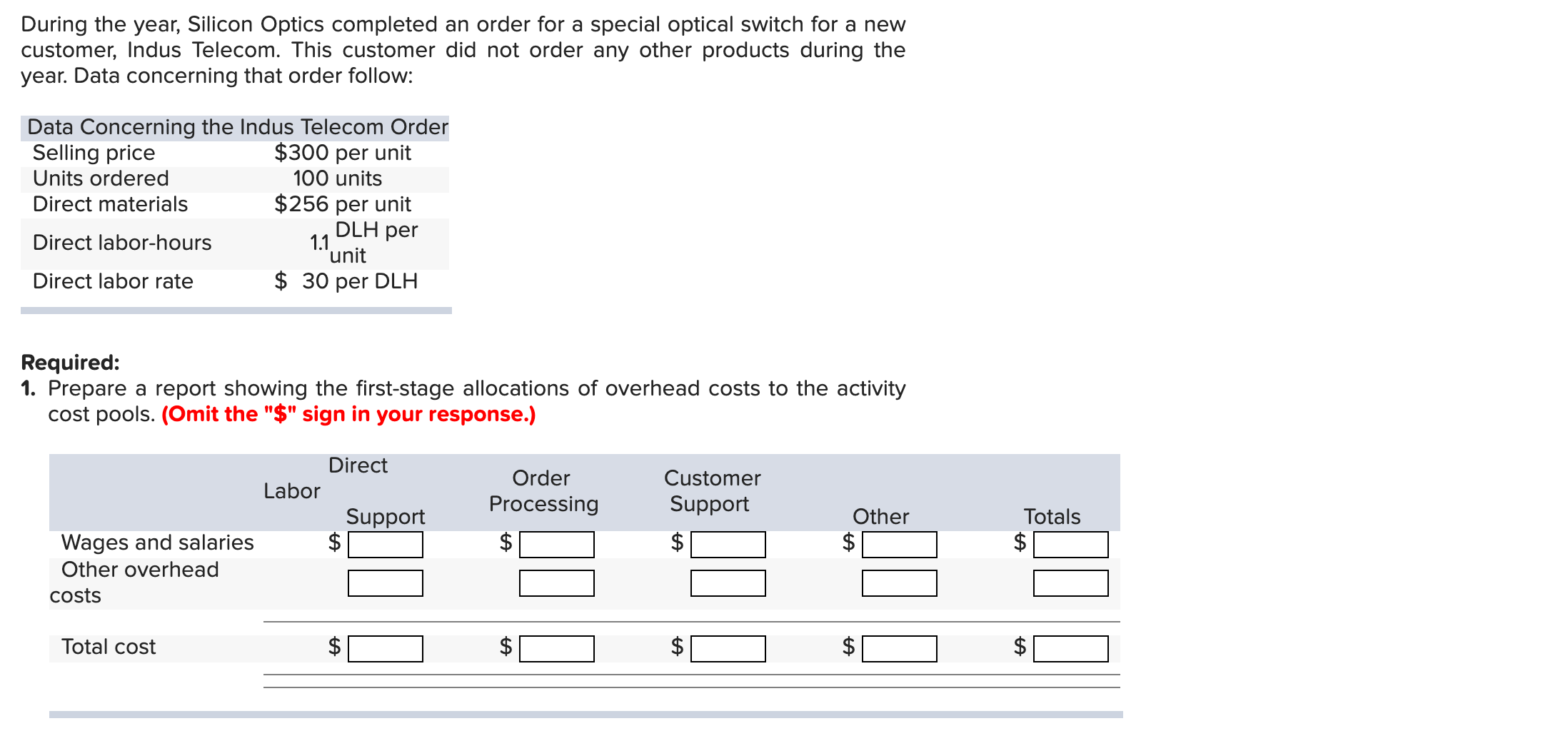 activity-based costing system: Overhead Costs Wages and salaries 342,000 193,000 Other overhead