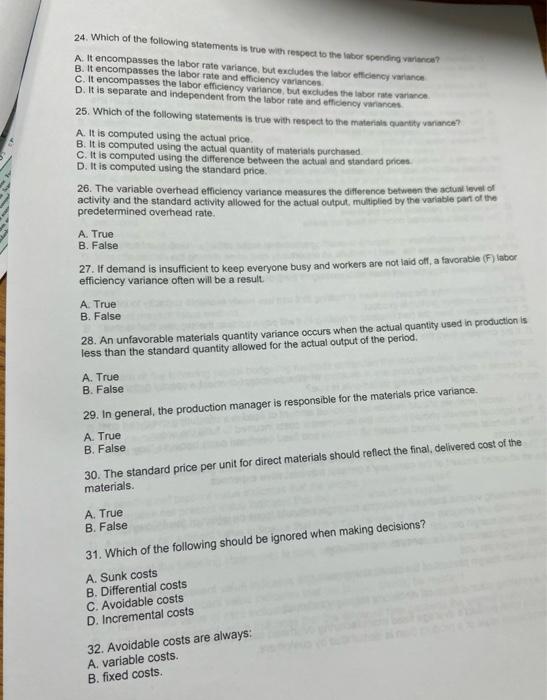 Need help with 25-32 please. will thumbs up 24. Which of the