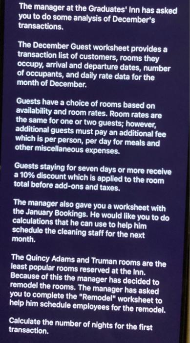 Need help finding the formulas for these. The manager at the Graduates'