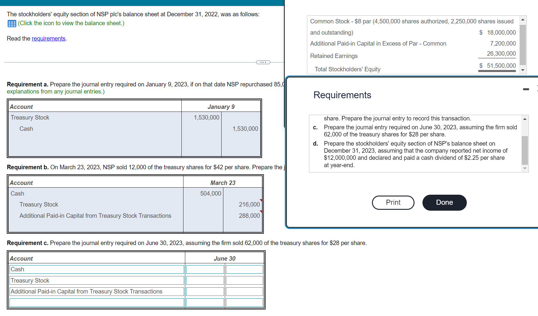 requirements C and D please :) The stockholders' equity section of NSP