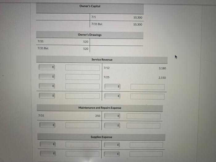 1, 2022. During July, the following transactions were completed. July 1 Owner