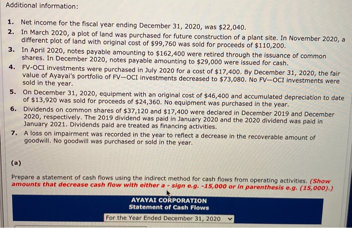 financial position for Ayayai Corporation follows: AYAYAI CORPORATION Statement of Financial Position