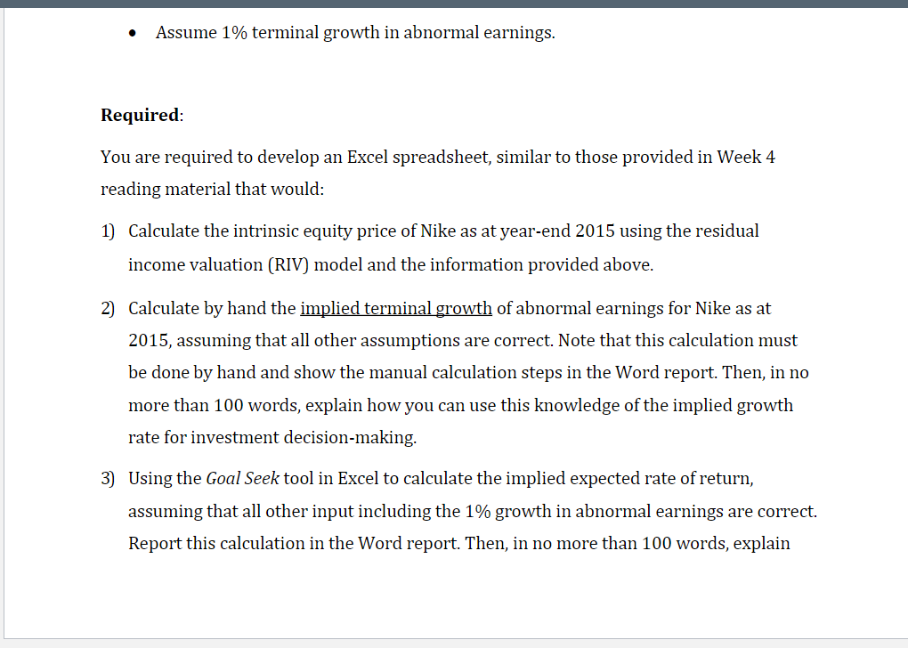 valuation for Nike In this Weekly Assignment, you are asked to apply