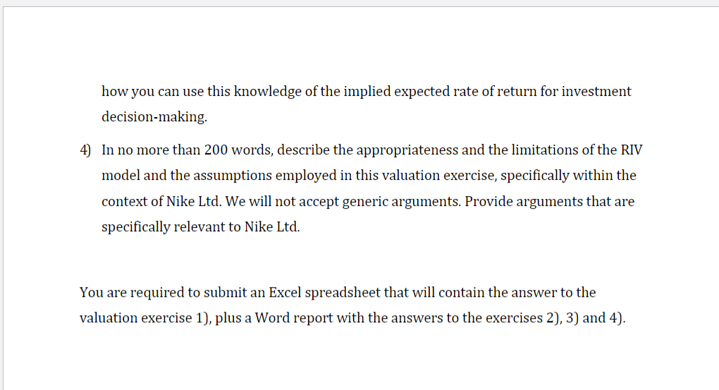 the residual income valuation (RIV) model to calculate the intrinsic price of