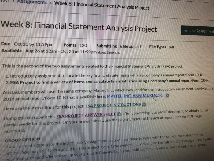  PAI > Assignments > Week 8: Financial Statement Analysis Project Week