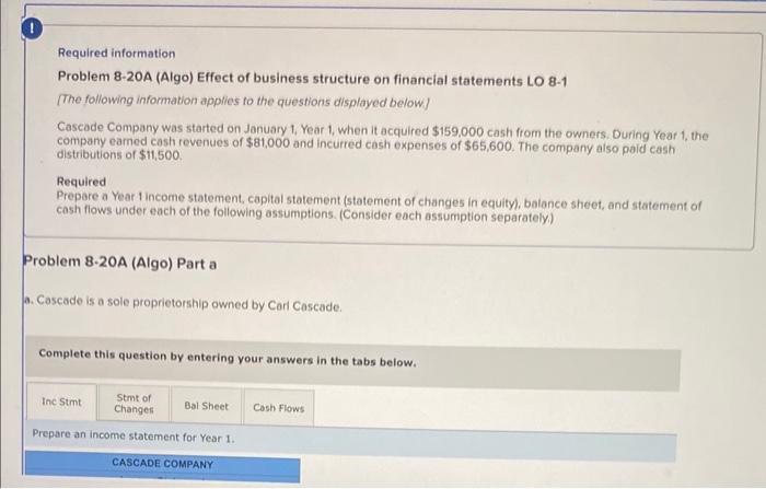 NEED ALL PARTS QUICK THANK YOU Required information Problem 8-20A (Algo) Effect