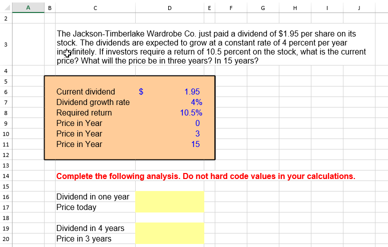 must have the formula shown please use excel to complete and show
