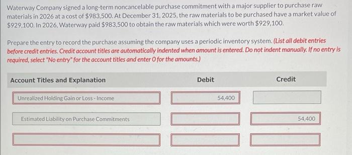  Waterway Company signed a long-term noncancelable purchase commitment with a major