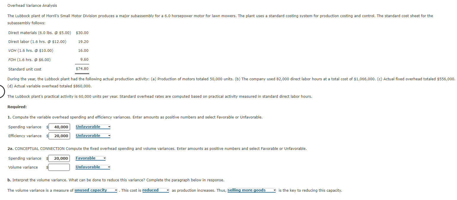 I cannot figure out the volume variance please help!! Overhead Variance Analysis