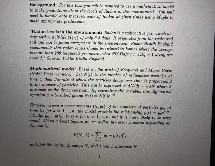  Background: For this task you will be required to use a