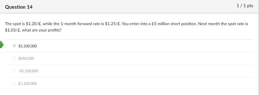  The spot is $1.20 / , while the 1 -month forward