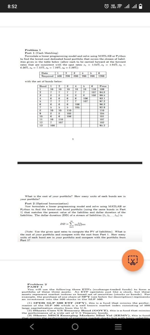  Problen 1 Part 1 (Caah Matehing) Formulate a linear programming model