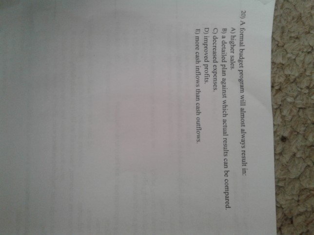  needing help with question 20 20) A formal budget program ill