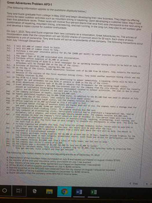  please help me solve this question. Great Adventures Problem AP3-1 [The