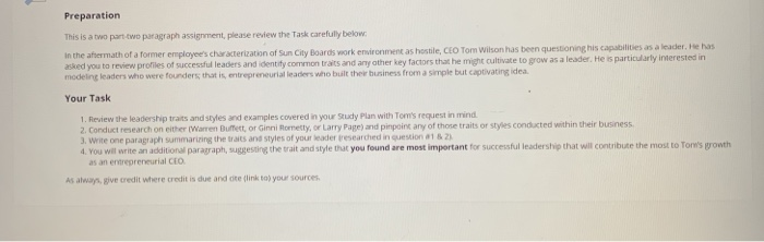  Preparation This is a two part-two paragraph assignment, please review the