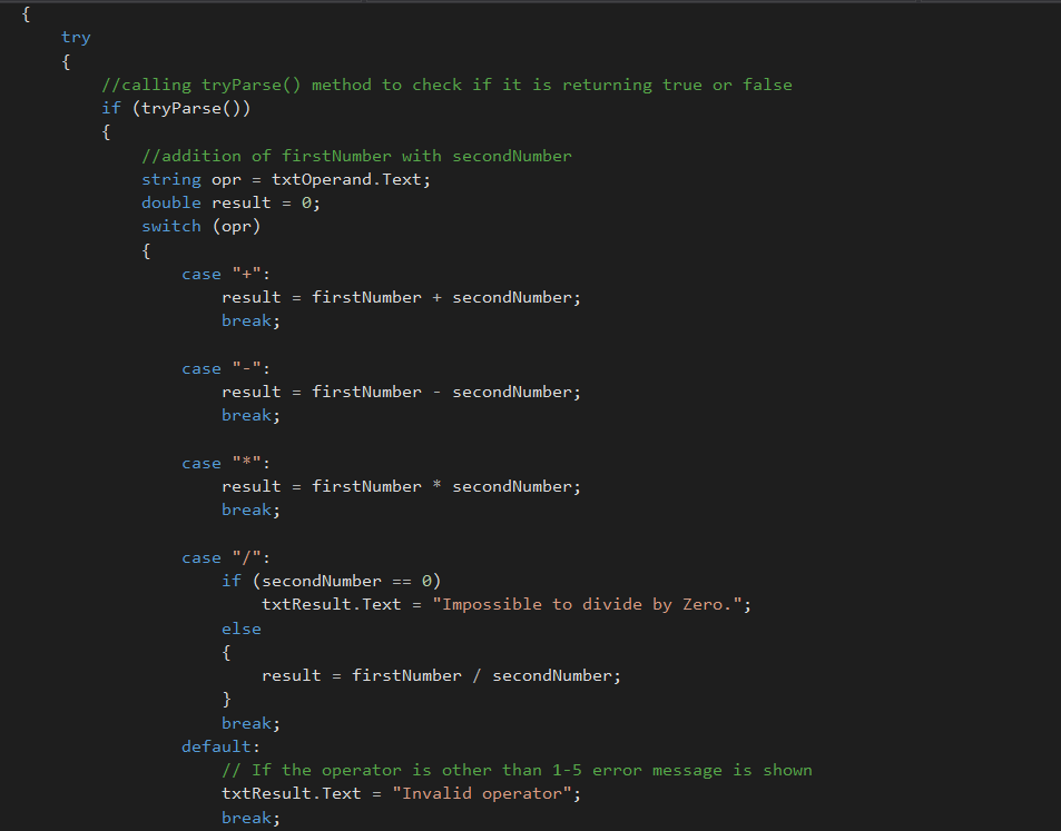 statement to the btnCalculate Click event handler that will catch any exceptions