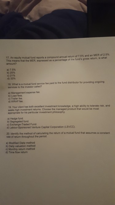 please please help 17: An equity mutual fund reports a compound