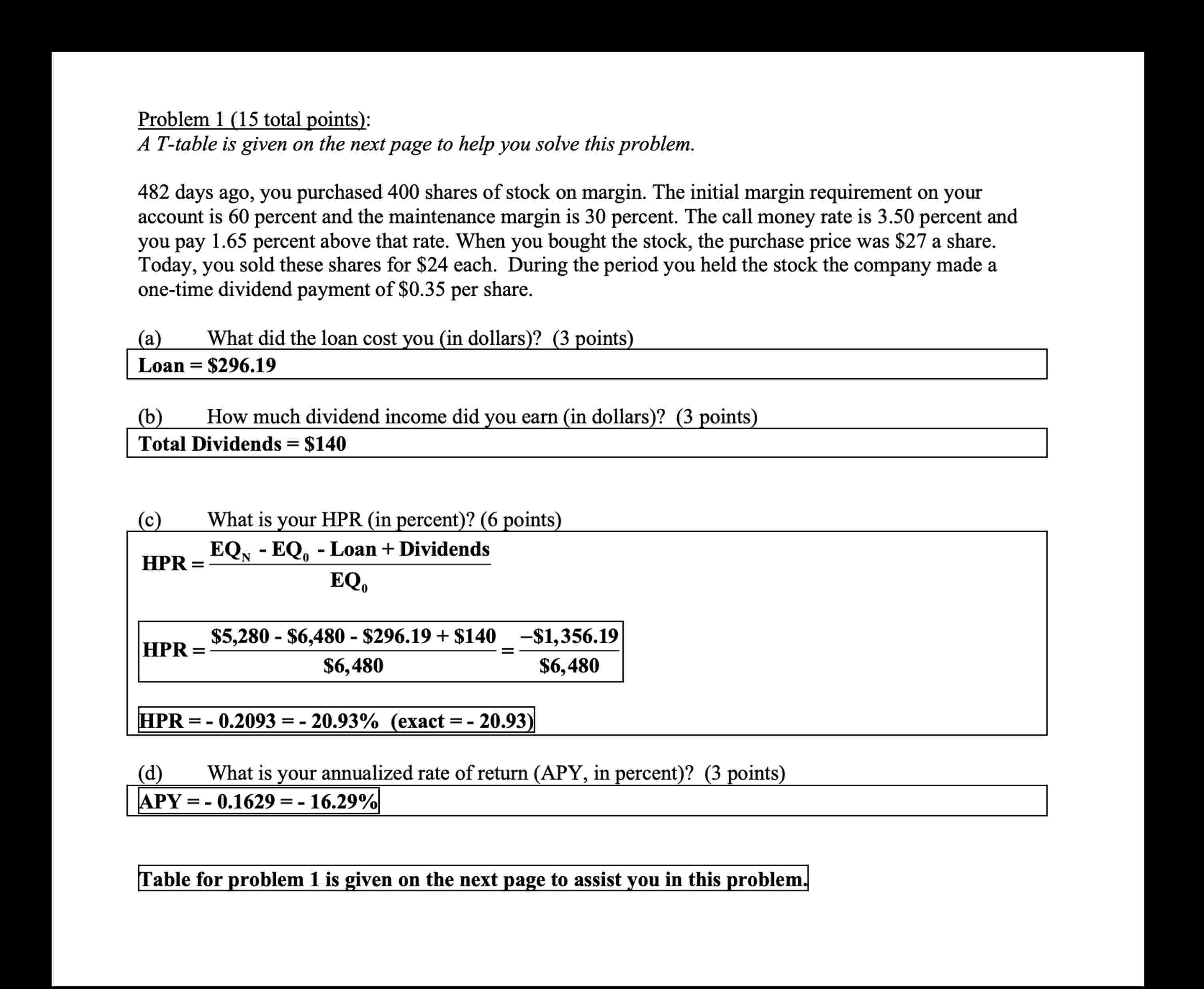 Problem 1 (15 total points): A T-table is given on the next