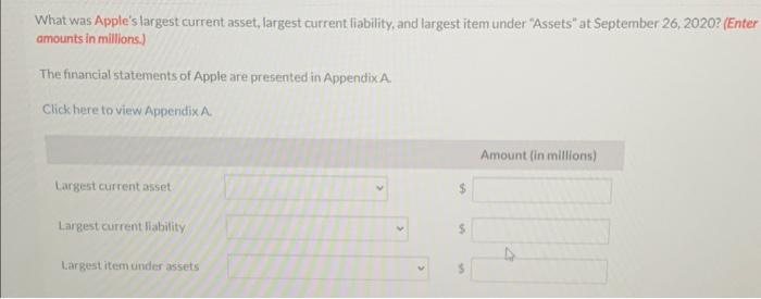  What was Apple's largest current asset, largest current liability, and largest