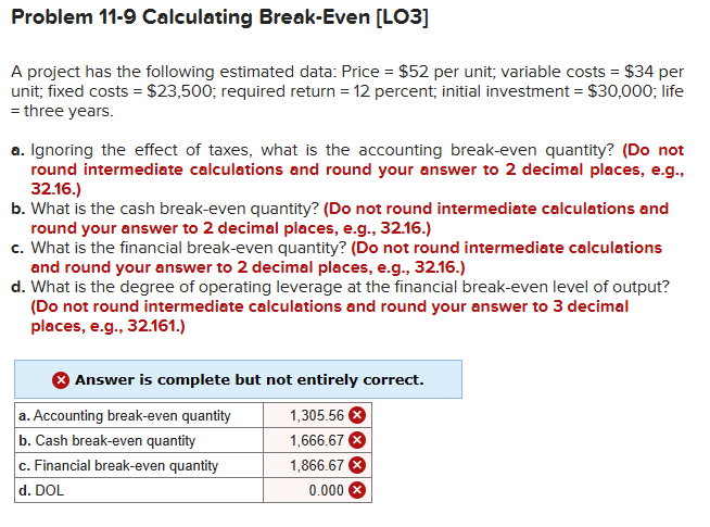  A project has the following estimated data: Price =$52 per unit;