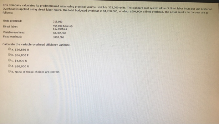  culates its predetermined rates using practical volume, which is 325,000 units.