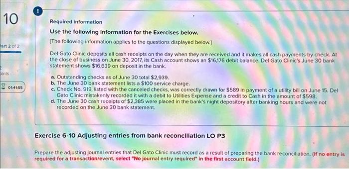  Required information Use the following information for the Exercises below. [The