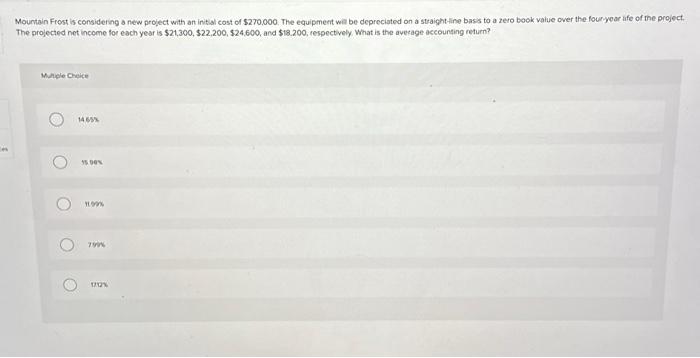 Mountain Frost is considering o new project with ant initial cost