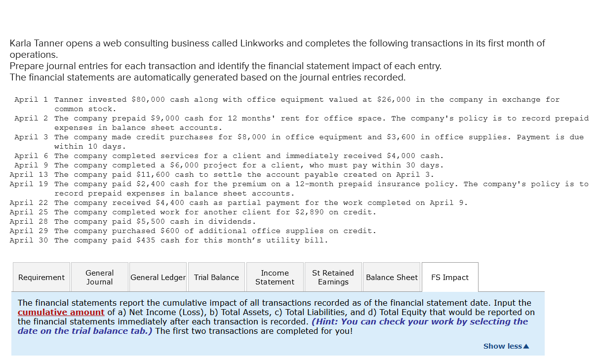 Please help me!! Karla Tanner opens a web consulting business called