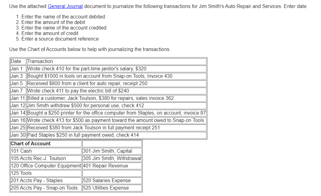  Use the attached General Journal document to journalize the following transactions