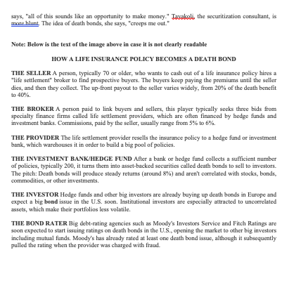 investment coming down the pike: death bonds. When the event was held