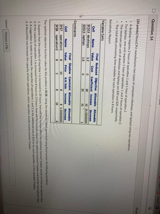 D Question 14 20 pts [20 points) PerezCPU manufactures two types