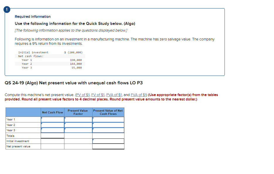  Required Information Use the following information for the Quick Study below.