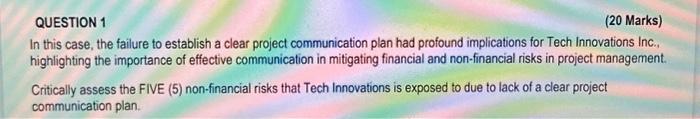  QUESTION 1 (20 Marks) In this case, the failure to establish
