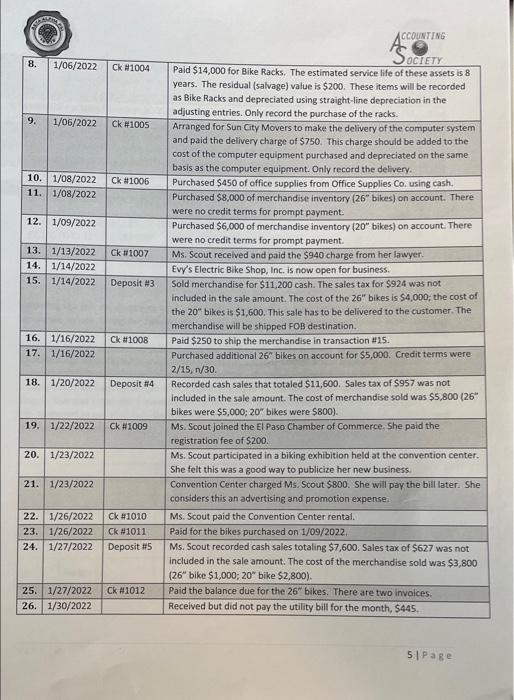 of January 31, 2021. Record Adjusting Entries: Record the following month-end adjusting