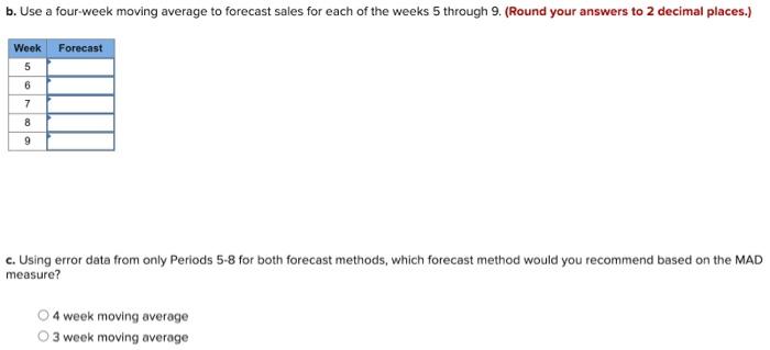 an equipment rental service has recorded the following rentals each week: Week: