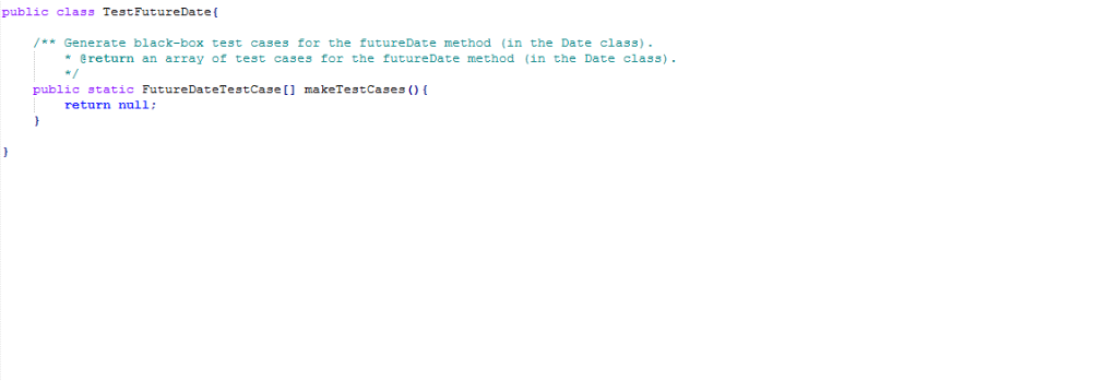 the TestFutureDate class, is specified as follows Generate black-box test cases for