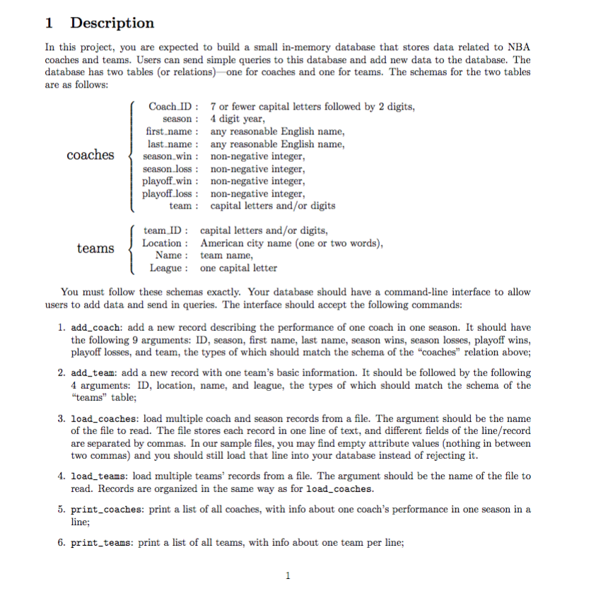  in java please 1 Description In this project, you are expected