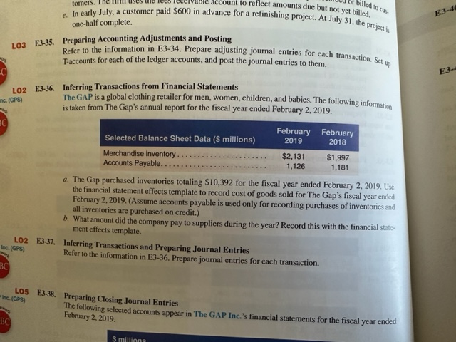 Help with E3-36 please Thank you!! e. In early July, a customer