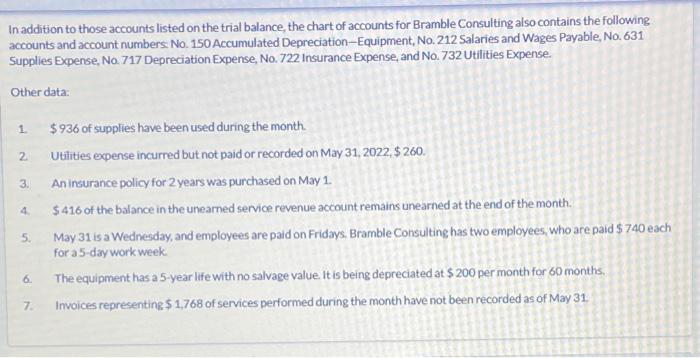 consulting firm, Bramble Consulting on May 1, 2022. The unadjusted trial balance