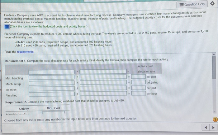 theme des marcas } E+ + t } Question Help Fredenck Company